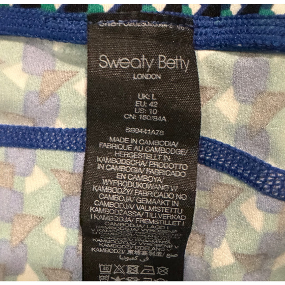 Sweaty Betty 7/8 Length Power Blue & Green Geometric Print Leggings Size 10 - Picture 4 of 11